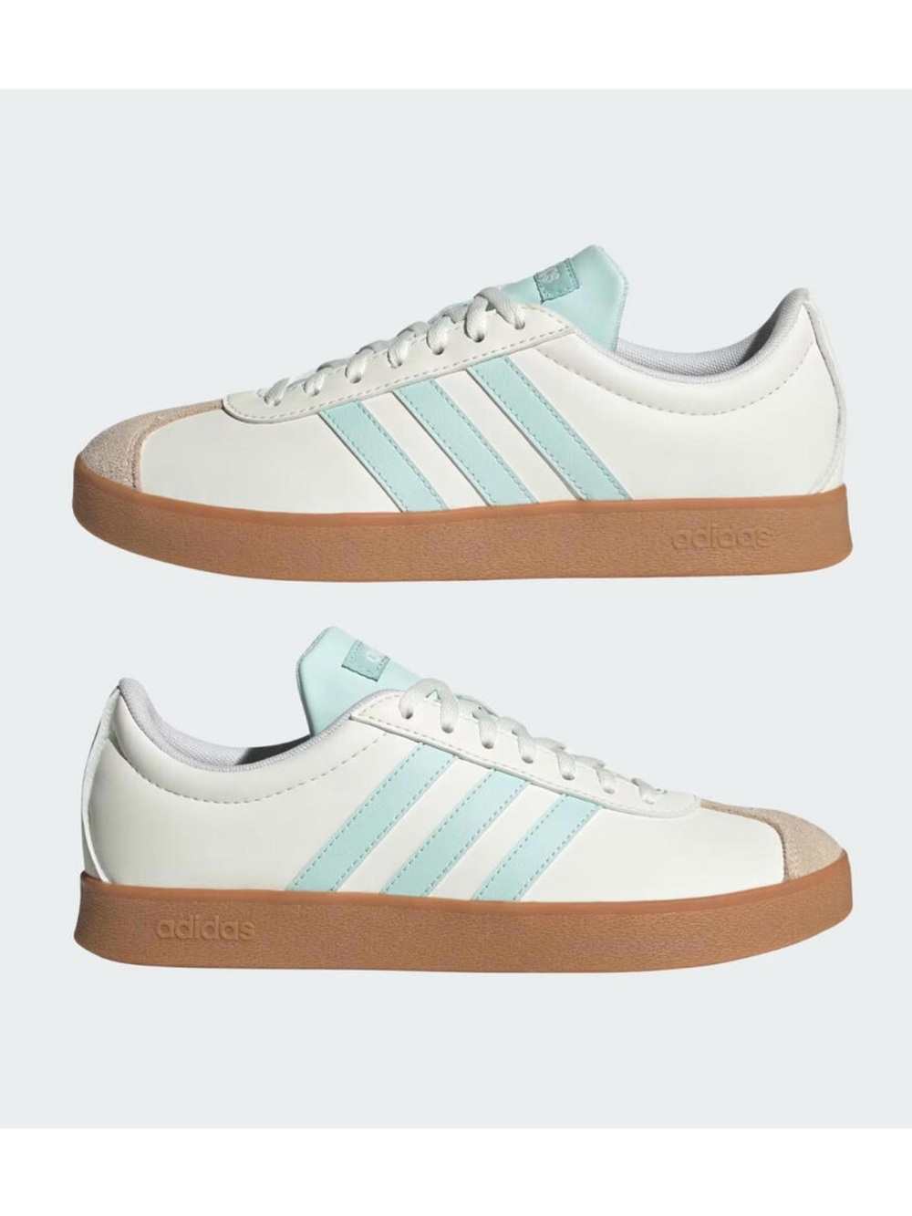 Adidas Women's VL Court Base White turquoise with Gum Sole Sneakers (7.5) - Picture 8 of 9